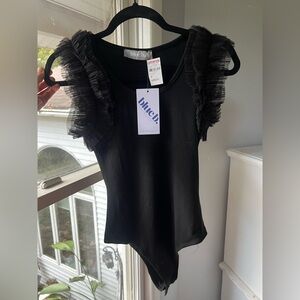 Blue B Black Ruffle Sleeve Bodysuit